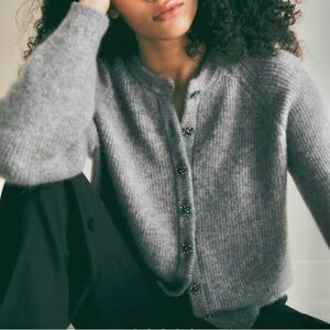 Sezane Paris Othello Baby Alpaca Cardigan in Mottled Grey, Large